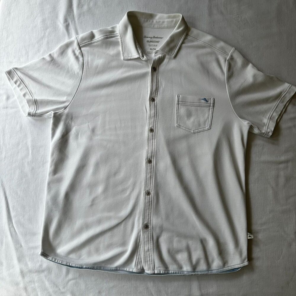 Tommy Bahama Emfielder Supima IslandZone Polo Men's Size XL White Full Button Up